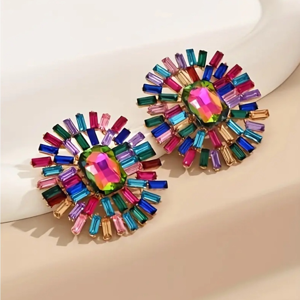 Bright Multicolor Crystal Rhinestone Earrings - Picture 2 of 5